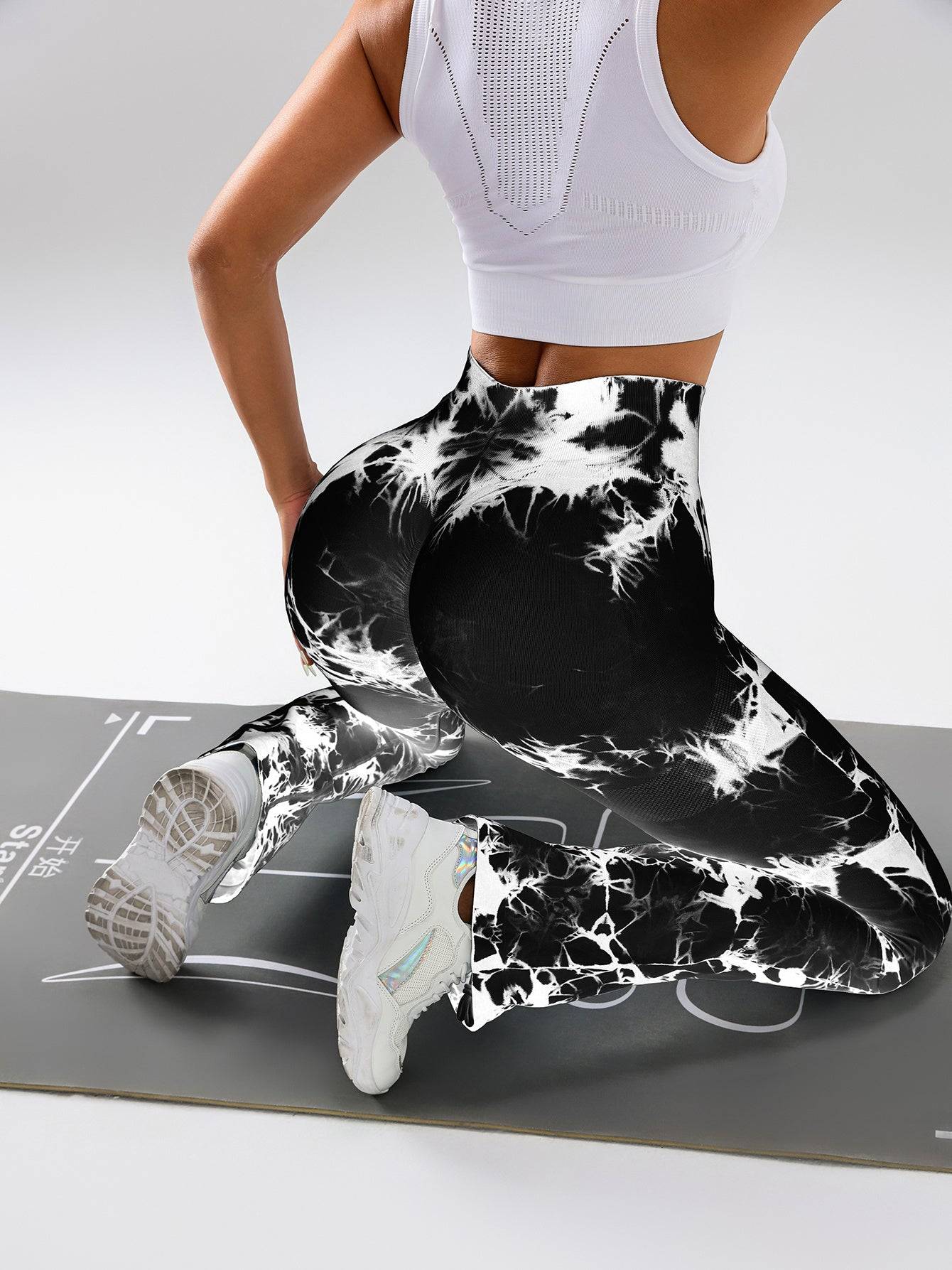 Womens High Waist Tie Dye Flare Leggings with Tummy Control