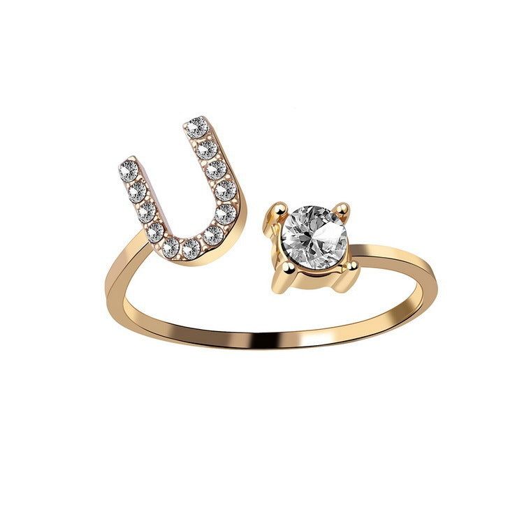 Adjustable Letter Ring with Zircon 26 Initial Design Women