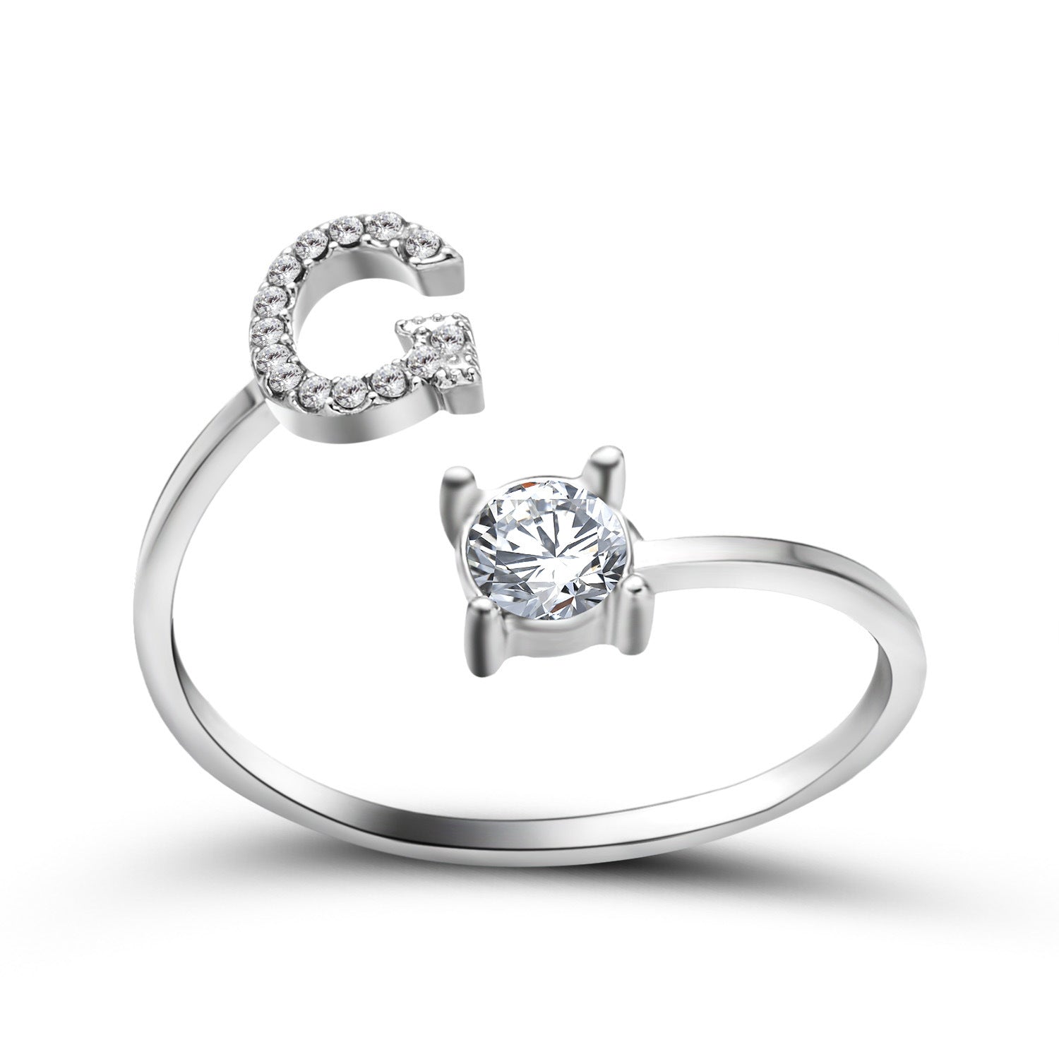 Anillo de letra ajustable con circonitas y diseño inicial de 26 para mujer
