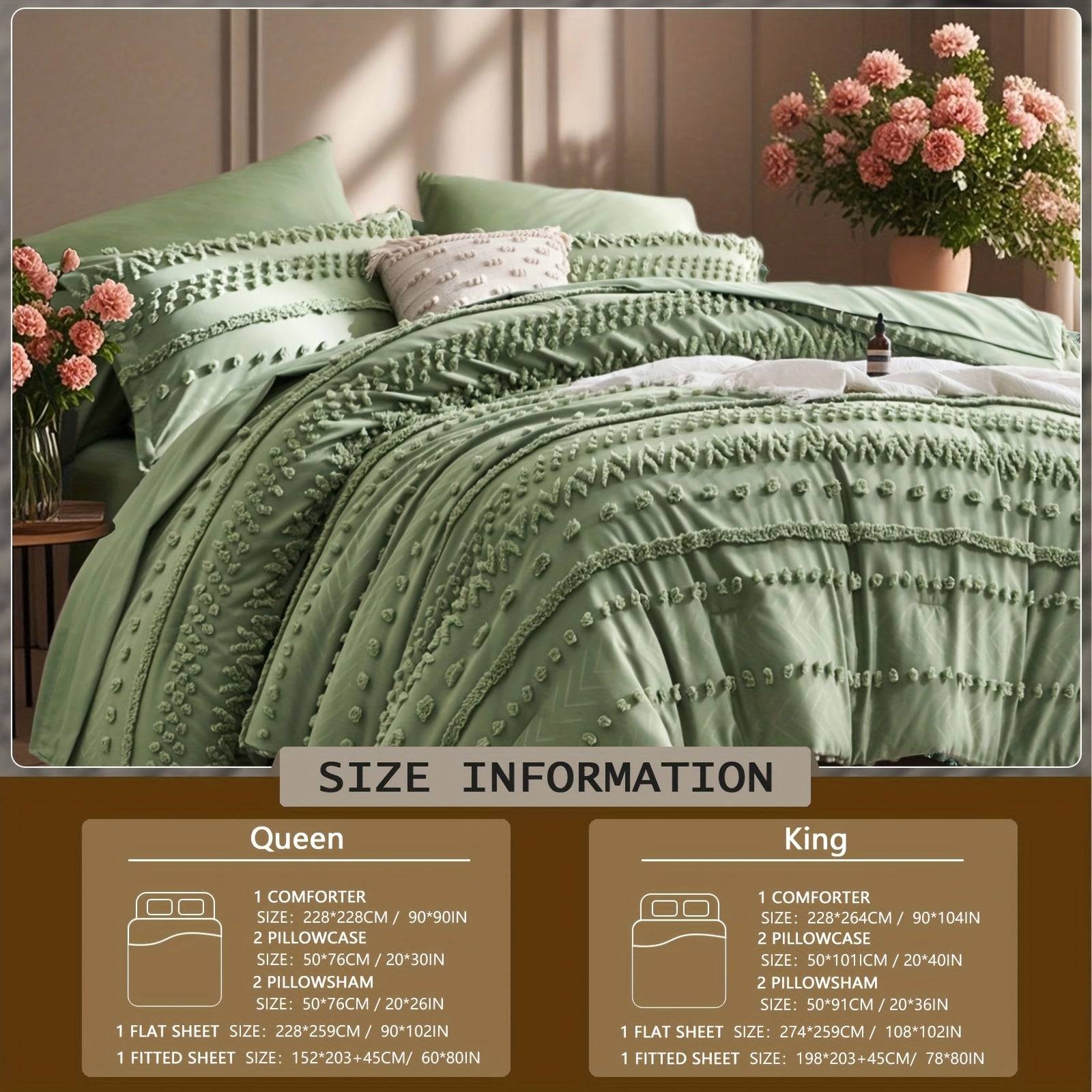 7-Piece Solid Color Tufted Comforter Set, Soft Microfiber and Polyester Bedding, Machine Washable, All-Season Use
