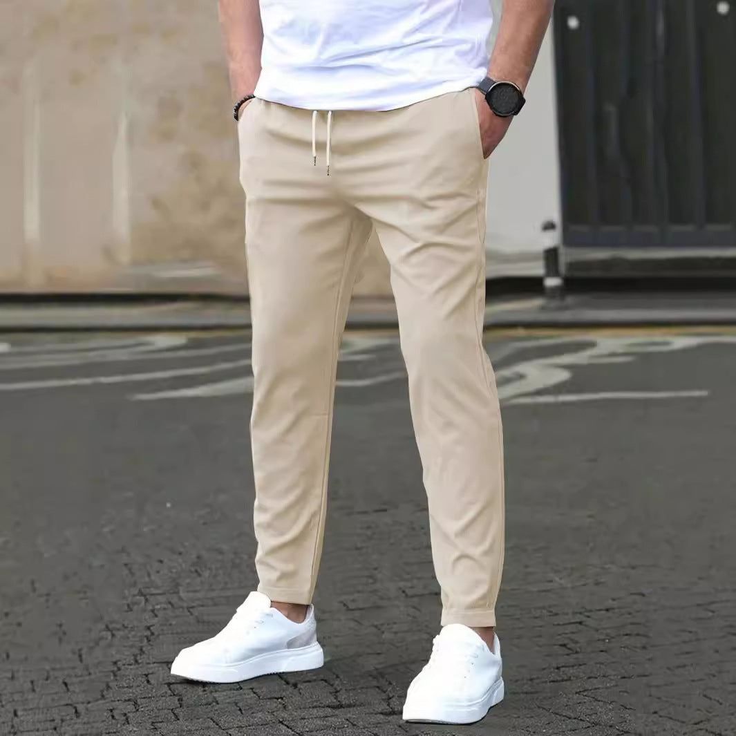 Mens Straight Leg Cropped Pants with Slim Fit Design