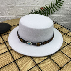 British Retro Woolen Wide Brim Flat Top Hat - PMMNAPOLES