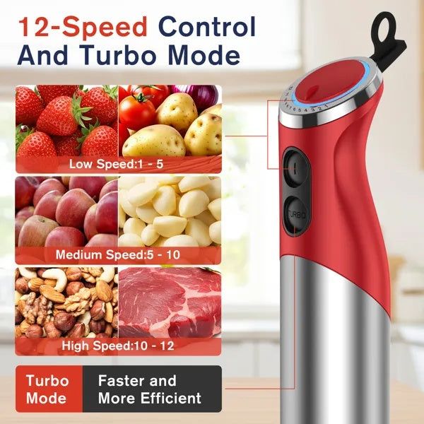 Hand Blender 5in1 Immersion 12 Speed Stainless Steel Set