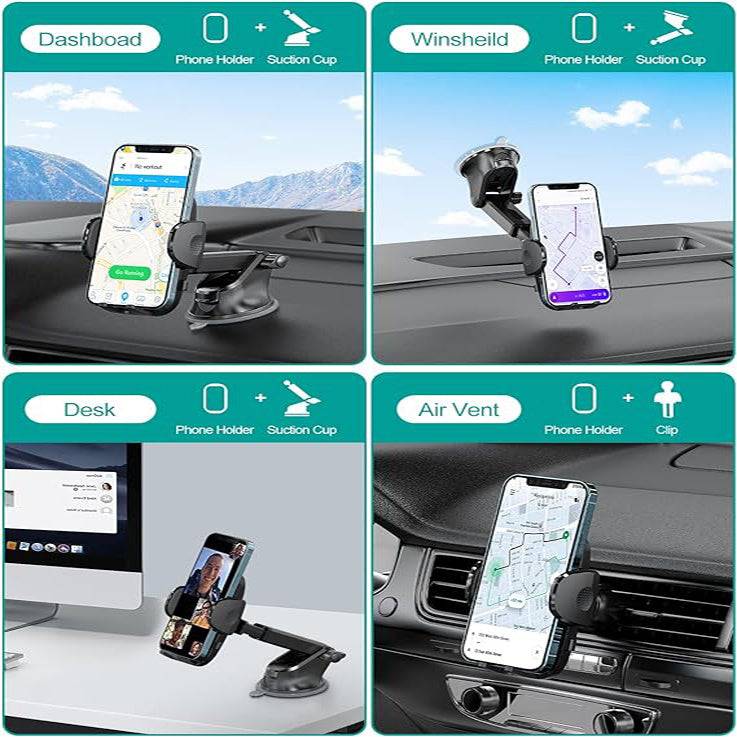 Car Phone Holder 4 in 1 Strong Suction Mount Adjustable