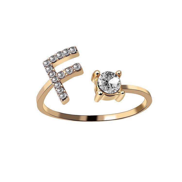Adjustable Letter Ring with Zircon 26 Initial Design Women