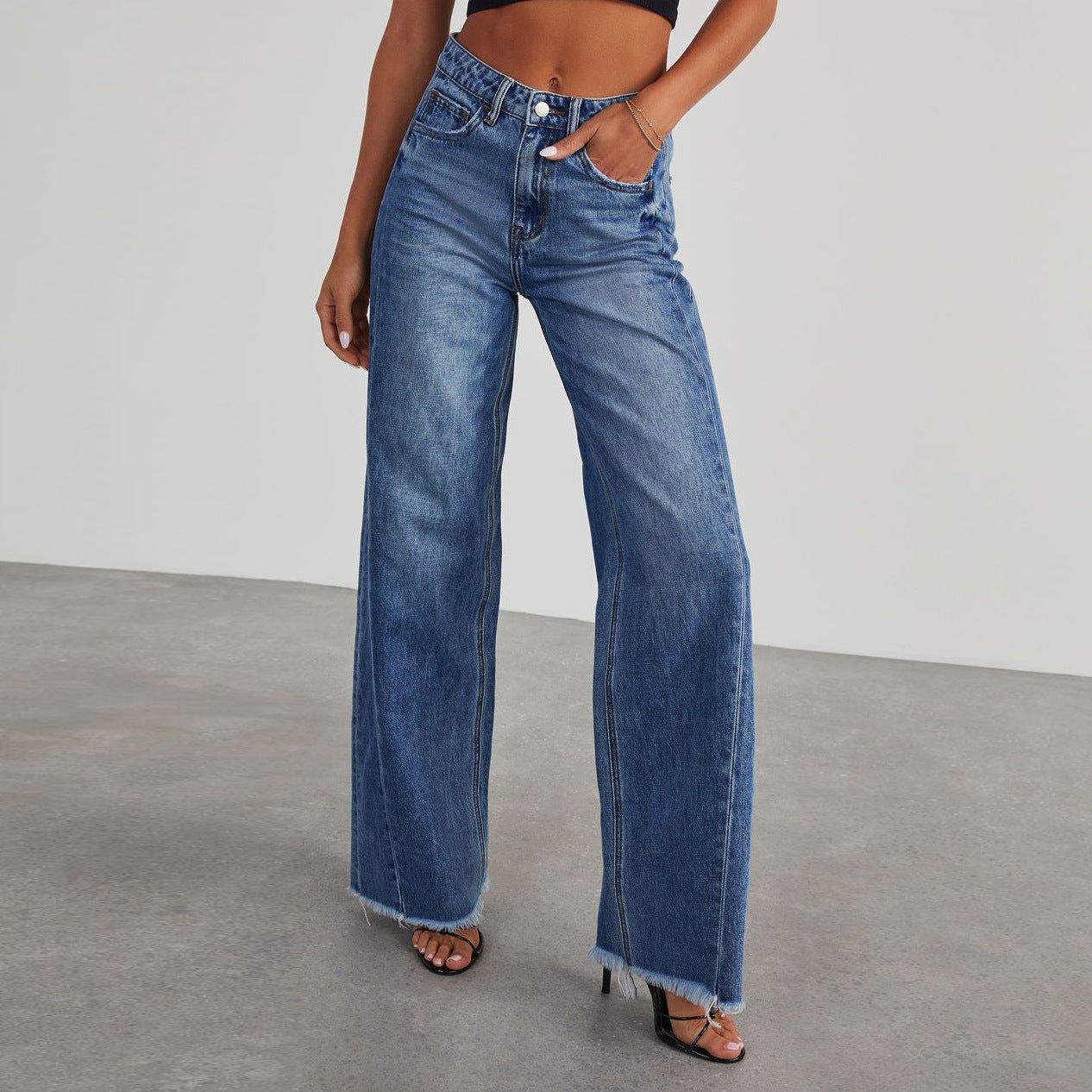 High Waist Straight Leg Jeans Slim Fit Denim Pants