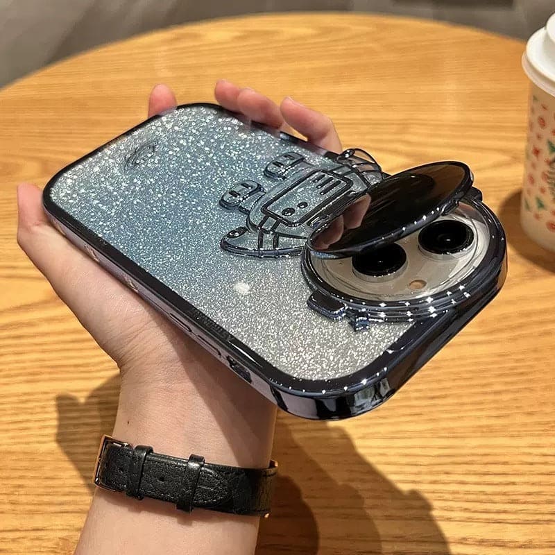 Glitter Astronaut Camera Stand Phone Case Invisible Lens Bracket Plating Soft Cover - PMMNAPOLES