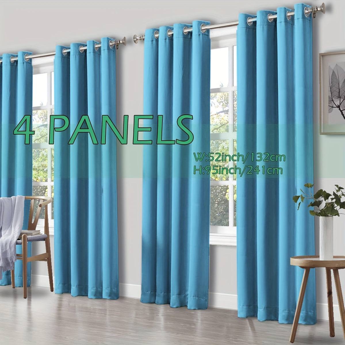 Set of 4 Thermal Blackout Curtains Triple Weave Solid Grommet Panels Insulated Patio Drapes for Complete Darkness & Comfort at Home or Office