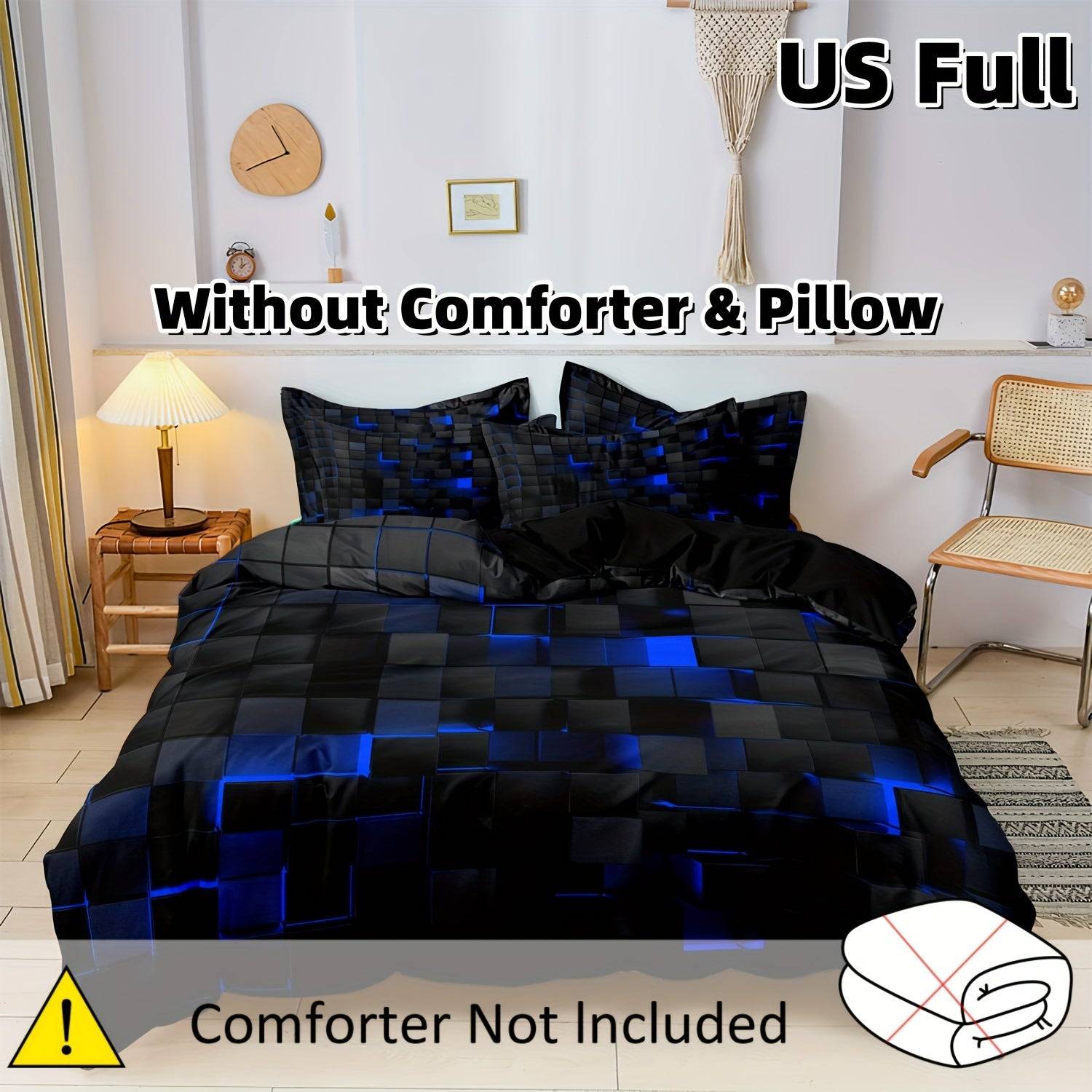 3-Piece Geometric Grid Duvet Cover Set – Multicolor Soft & Breathable Bedding, Hypoallergenic and Easy-Care for Bedroom or Guest Room