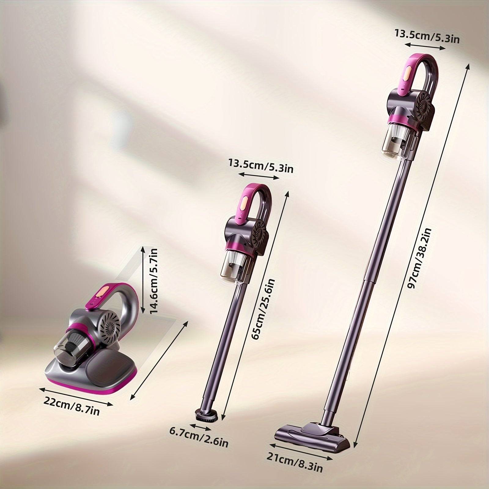 Wireless Bed Vacuum Cleaner 11Kpa Strong Suction with 8000 RPM Tapping for Deep Cleaning Handheld Dust Buster with Wide Port & 2 Extension Rods for Dust & Pet Hair
