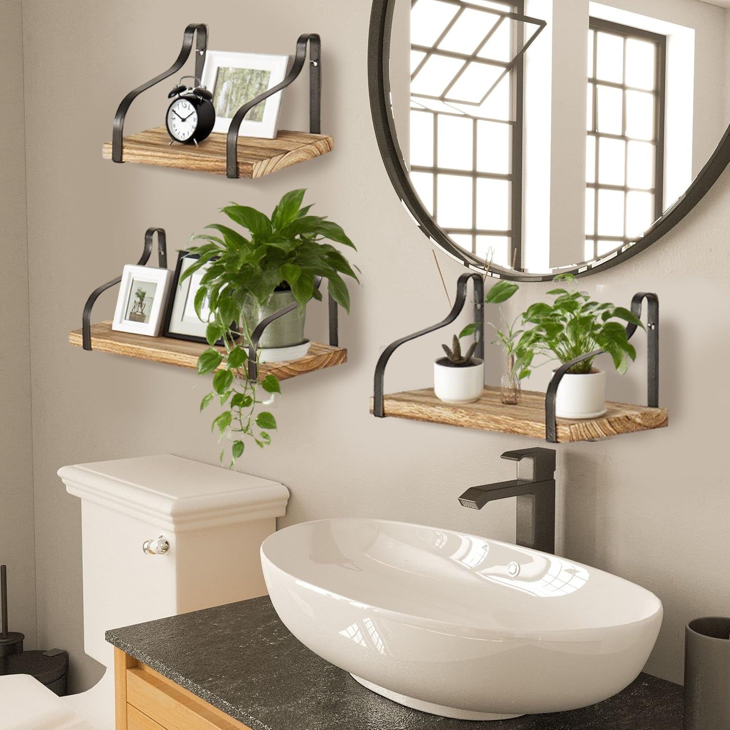 3 Piece Floating Shelves Set with Metal Wall Brackets