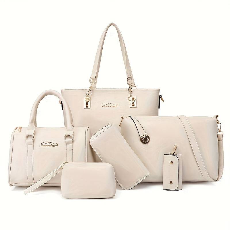 6pcs Women’s Handbag Set – Shoulder, Crossbody, Tote, Clutch & Wallet Organizer