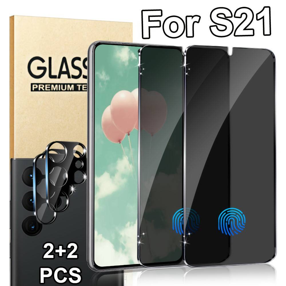 2+2 Pack Privacy Tempered Glass Screen Protectors for Samsung Galaxy S10–S25 and Note10/20 Series, 3D Full Coverage, Scratch-Resistant, Fingerprint Unlock