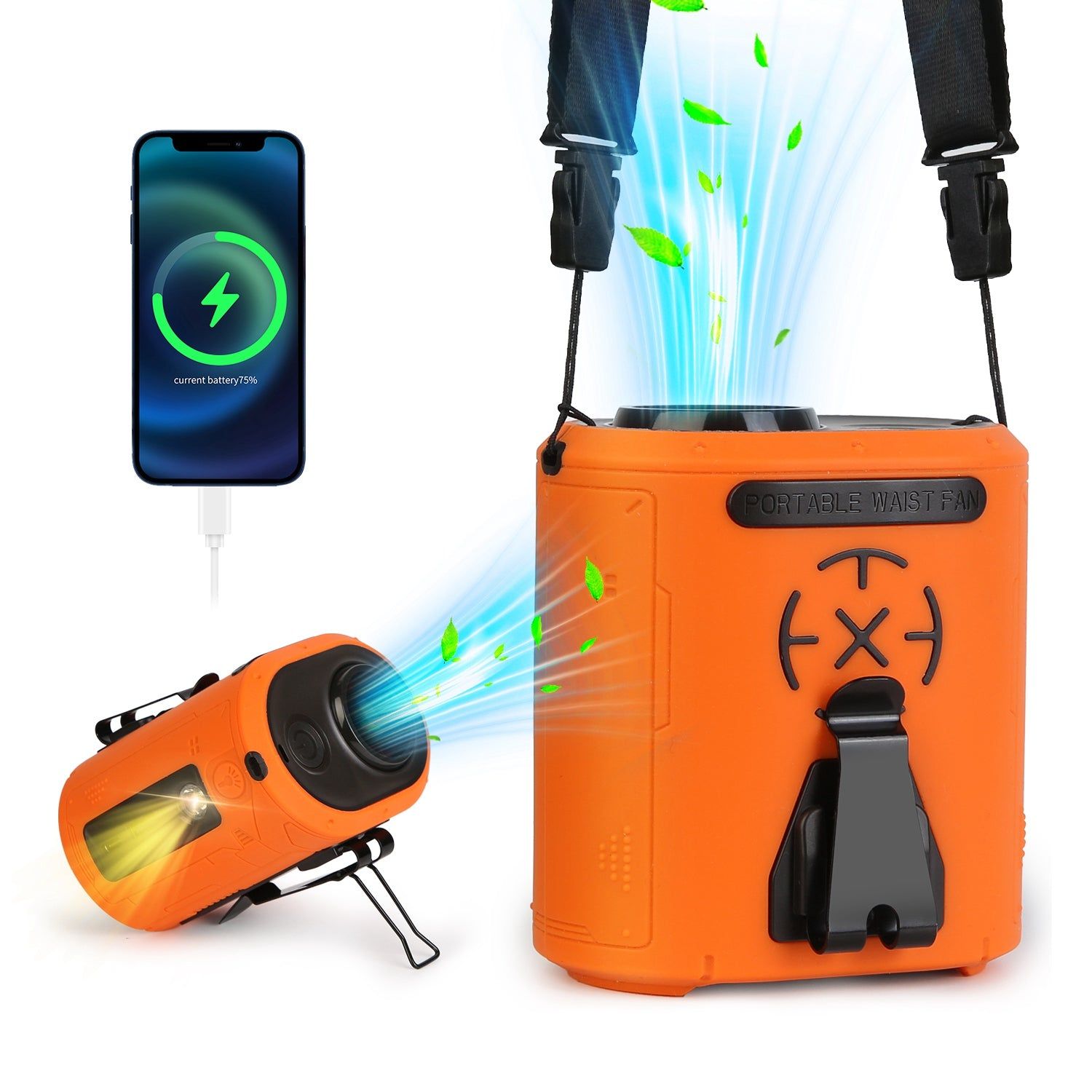 Portable Waist Clip Fan With LED Light And Power Bank