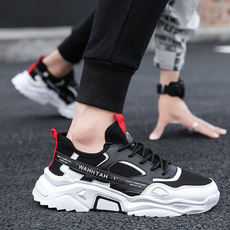 Men’s Casual Platform Sports Shoes Color Block Lace-Up Sneakers with PVC Rubber Sole Lightweight Design