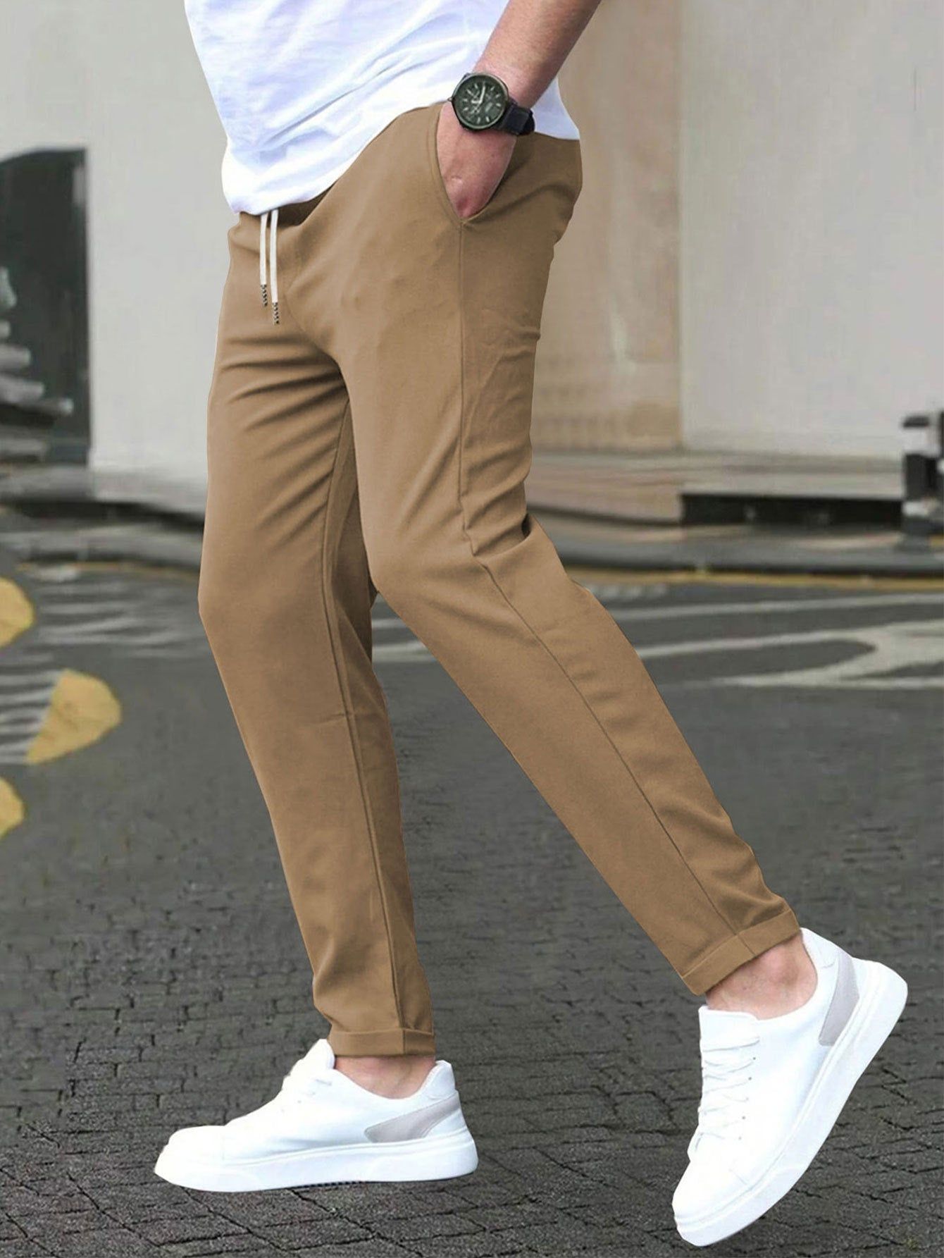 Mens Straight Leg Cropped Pants with Slim Fit Design