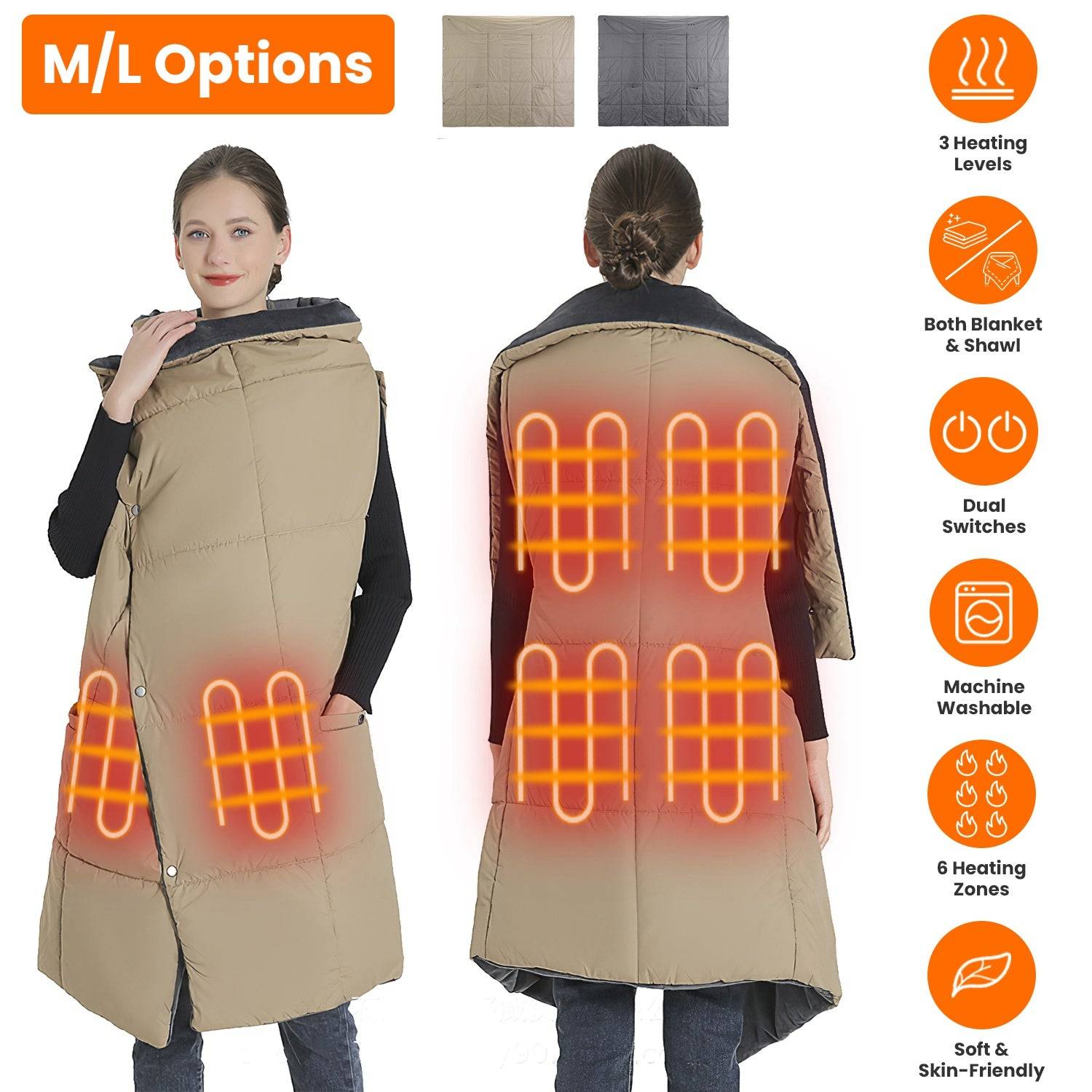 USB Heated Blanket with 6 Heating Zones and Poncho Design
