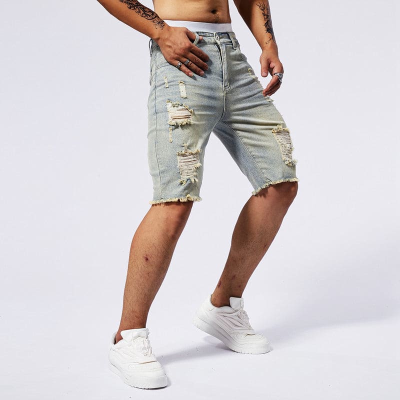 Leisure Ripped Slim Fit Denim Shorts - PMMNAPOLES