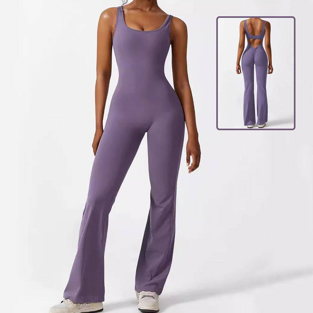 Sleeveless Flare Yoga Jumpsuits Long Pants High Stretch