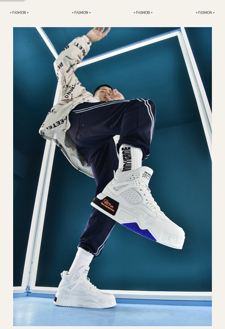 Men’s High-Top Platform Sneakers Microfiber Lace-Up Combat Style Breathable Sports Shoes