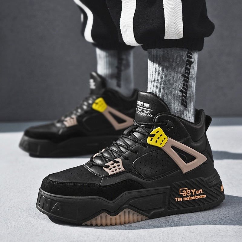 Men’s High-Top Platform Sneakers Microfiber Lace-Up Combat Style Breathable Sports Shoes