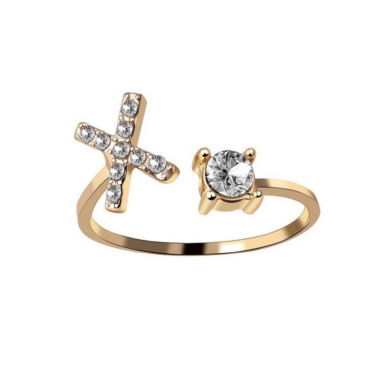 Adjustable Letter Ring with Zircon 26 Initial Design Women