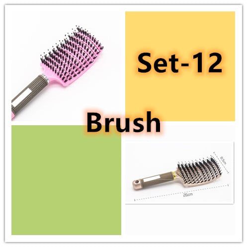 Bristle and Nylon Hair Brush with Massage and Soft Handle