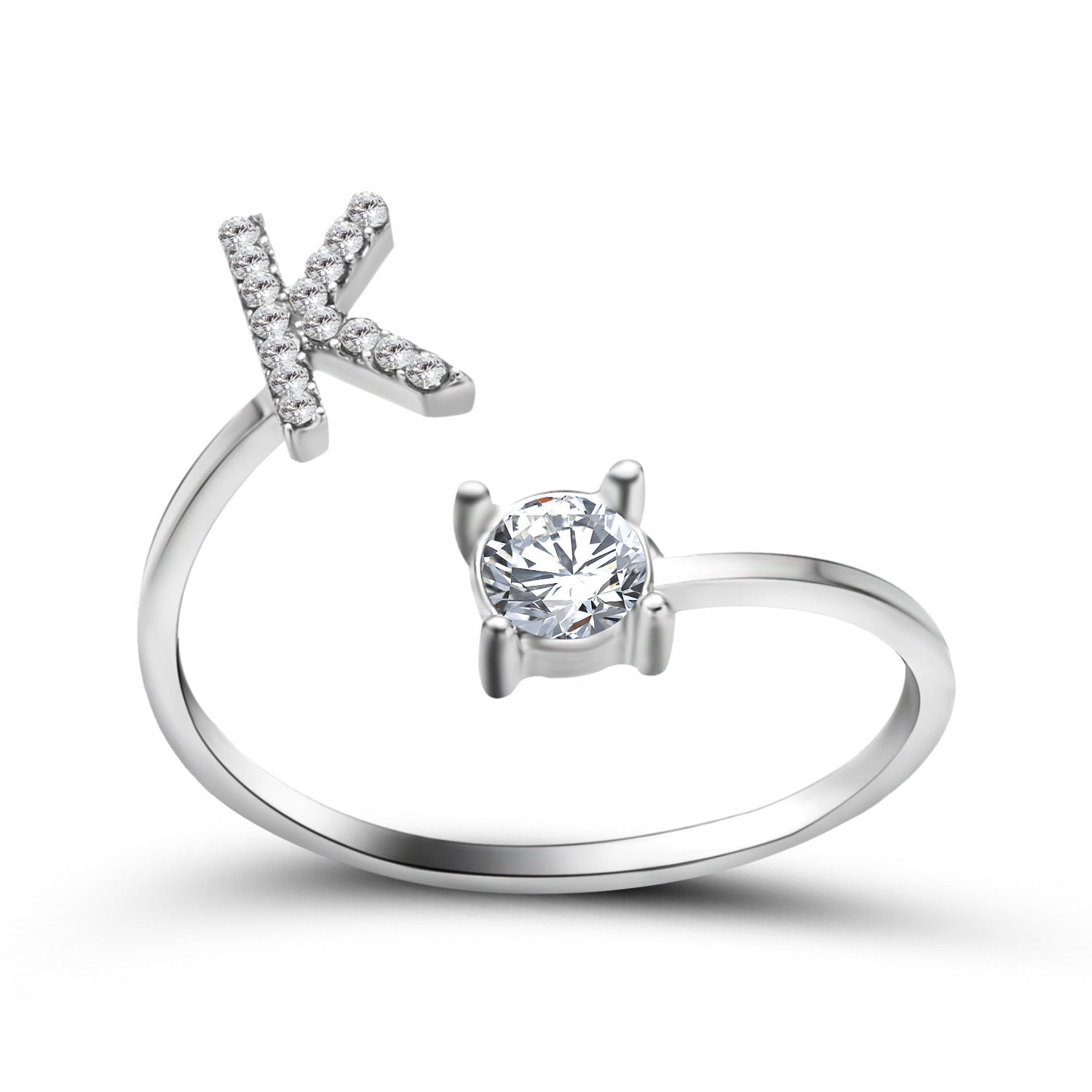 Anillo de letra ajustable con circonitas y diseño inicial de 26 para mujer