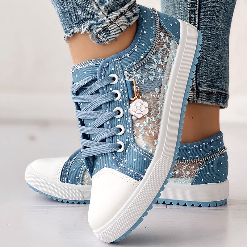 Embroidered Polka Dot Breathable Mesh Sneakers
