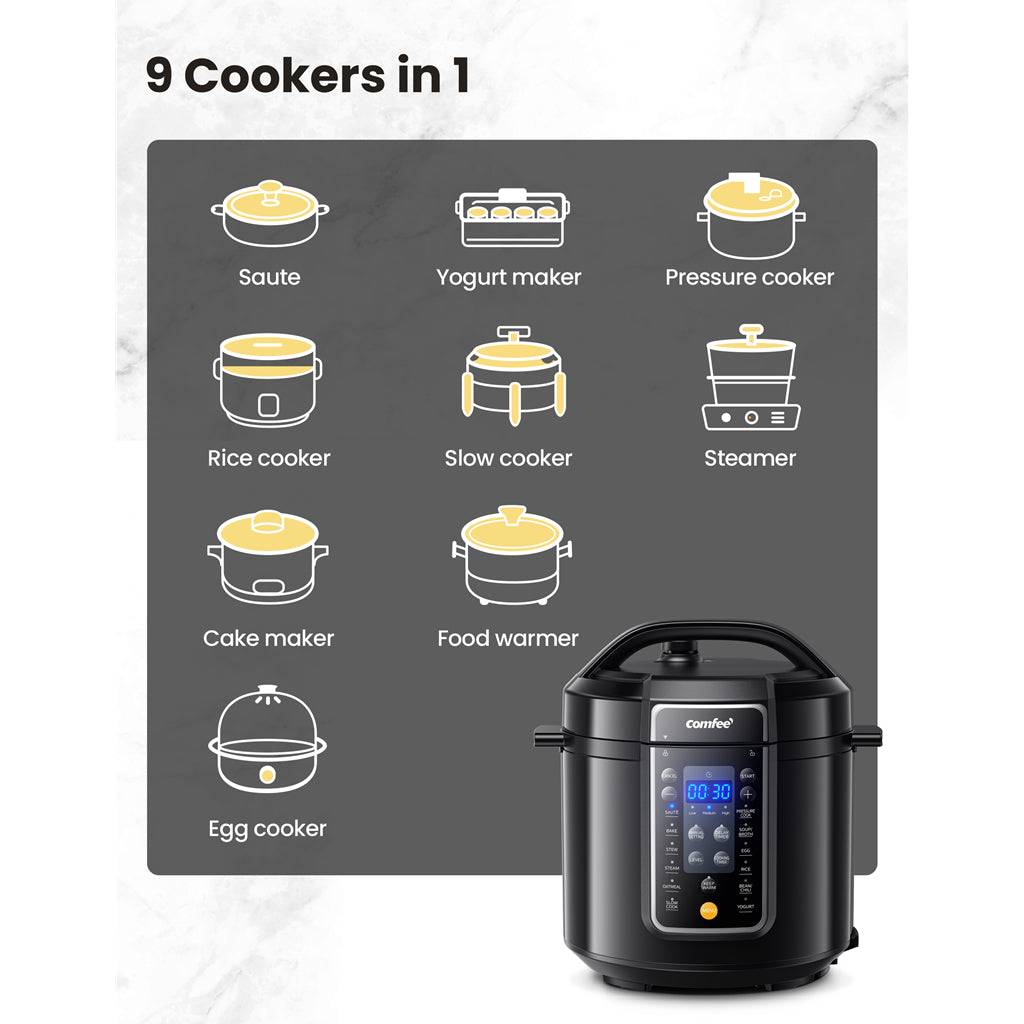 COMFEE’ 6-Quart 9-in-1 Electric Pressure Cooker, 13 Presets, Multi-Cooker, Nonstick Pot