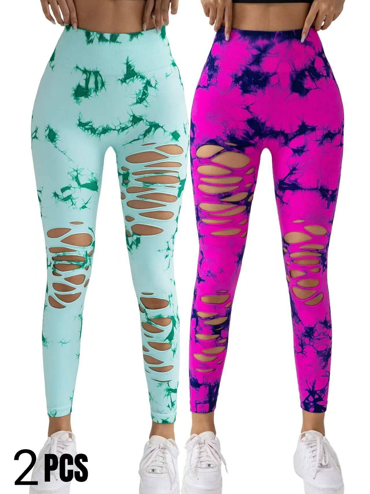 Tie Dye Yoga Pants High Waist Hollow Out Tummy Control