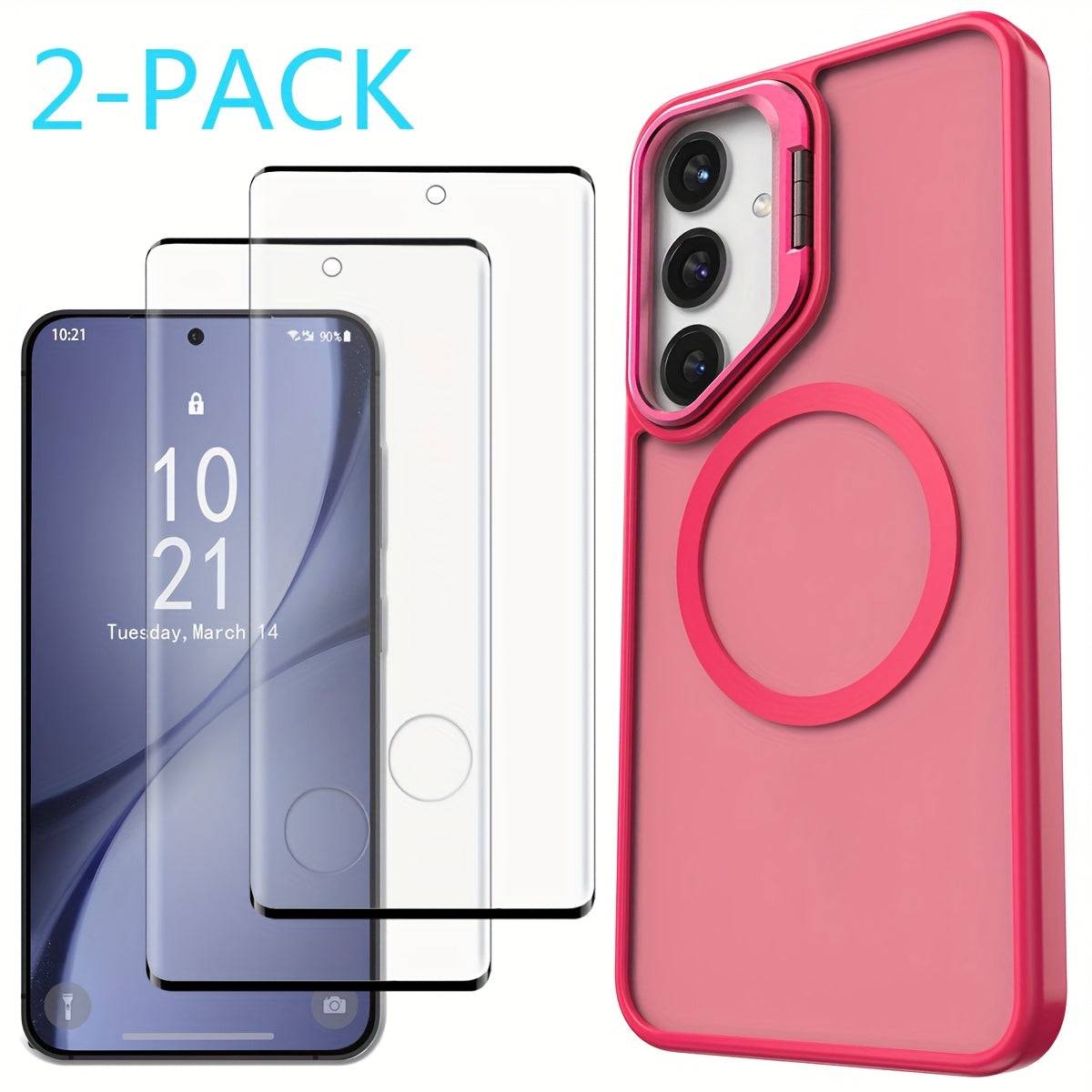 Magnetic Clear Case for Samsung Galaxy S24/S24+/S24 Ultra/FE, Shockproof Slim Bumper Cover with Kickstand and 2 Tempered Glass Protectors