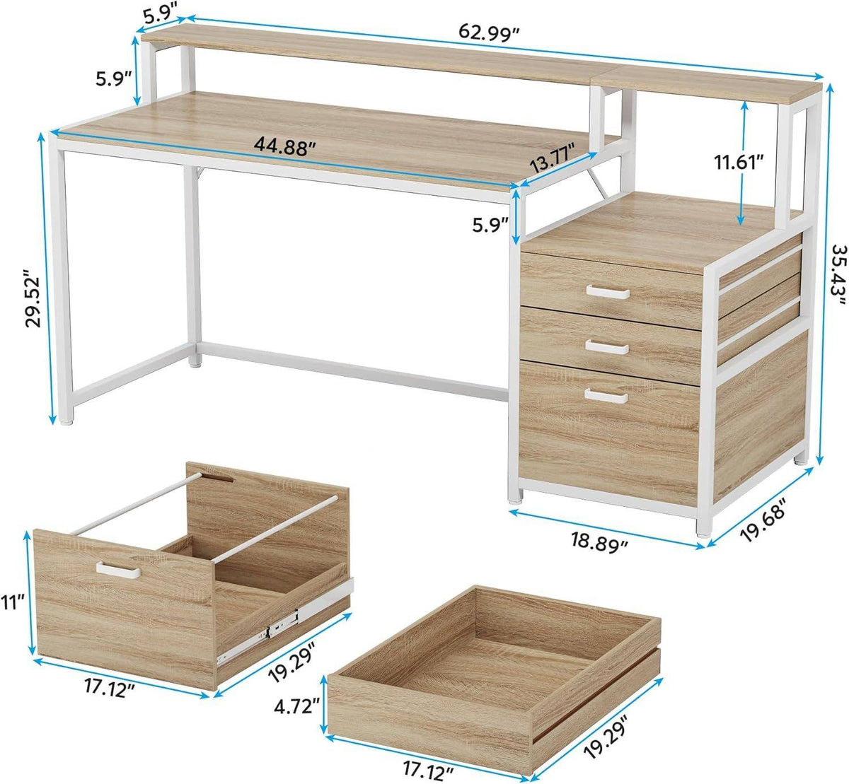 63 Inch Computer Desk With File Cabinet