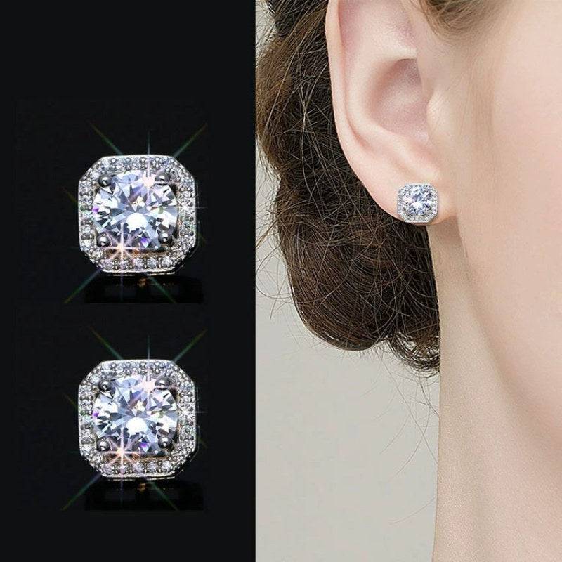 Women's 4-Piece Rectangular Zirconia Jewelry Set, Silver-Plated Earrings, Necklace and Ring, Elegant Luxury Gift for Weddings and Special Occasions