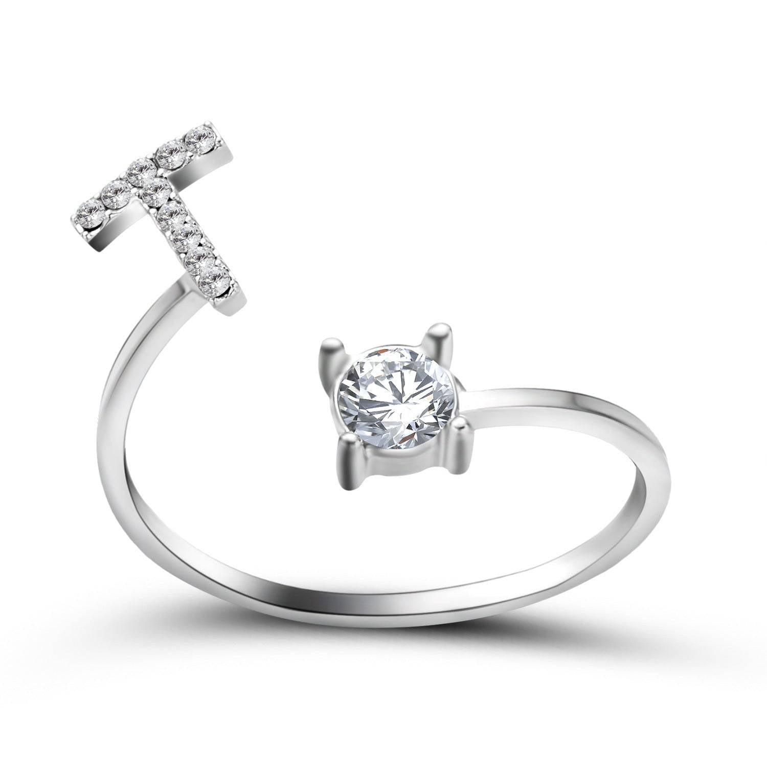 Adjustable Letter Ring with Zircon 26 Initial Design Women