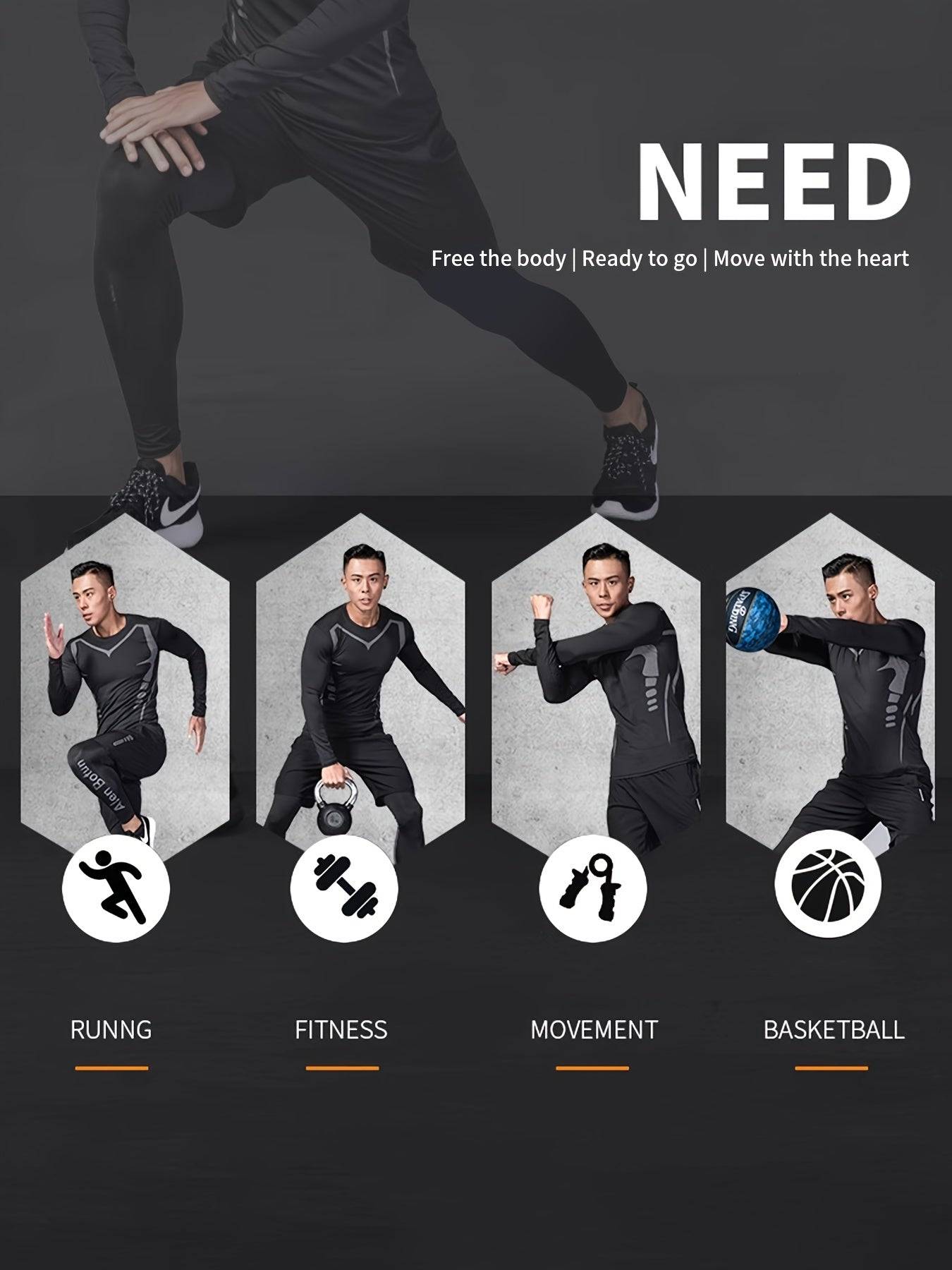 4pcs/6pcs Men’s Sportswear Set – Breathable Shorts & Compression Tights, Moisture-Wicking & All-Season Training Gear