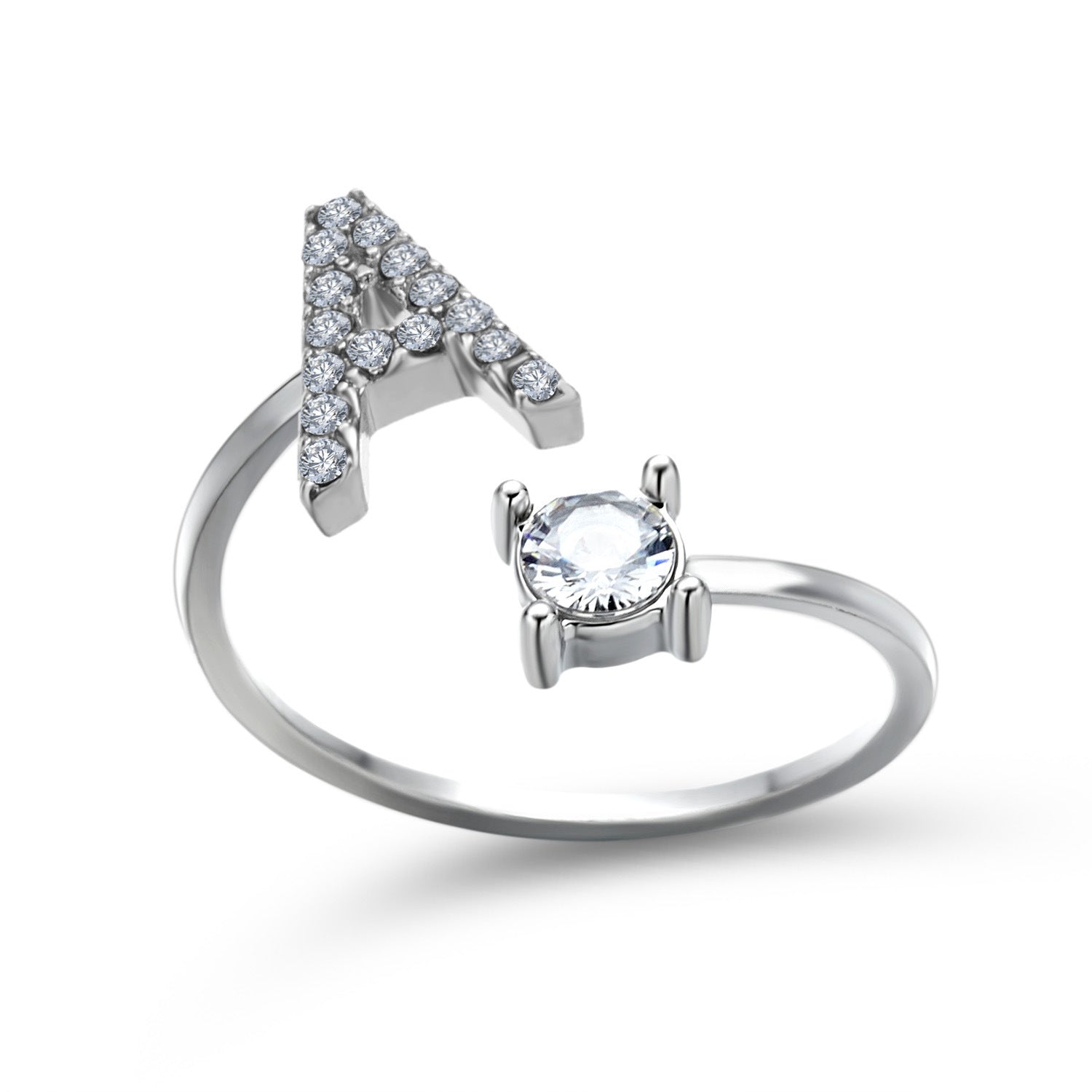 Anillo de letra ajustable con circonitas y diseño inicial de 26 para mujer