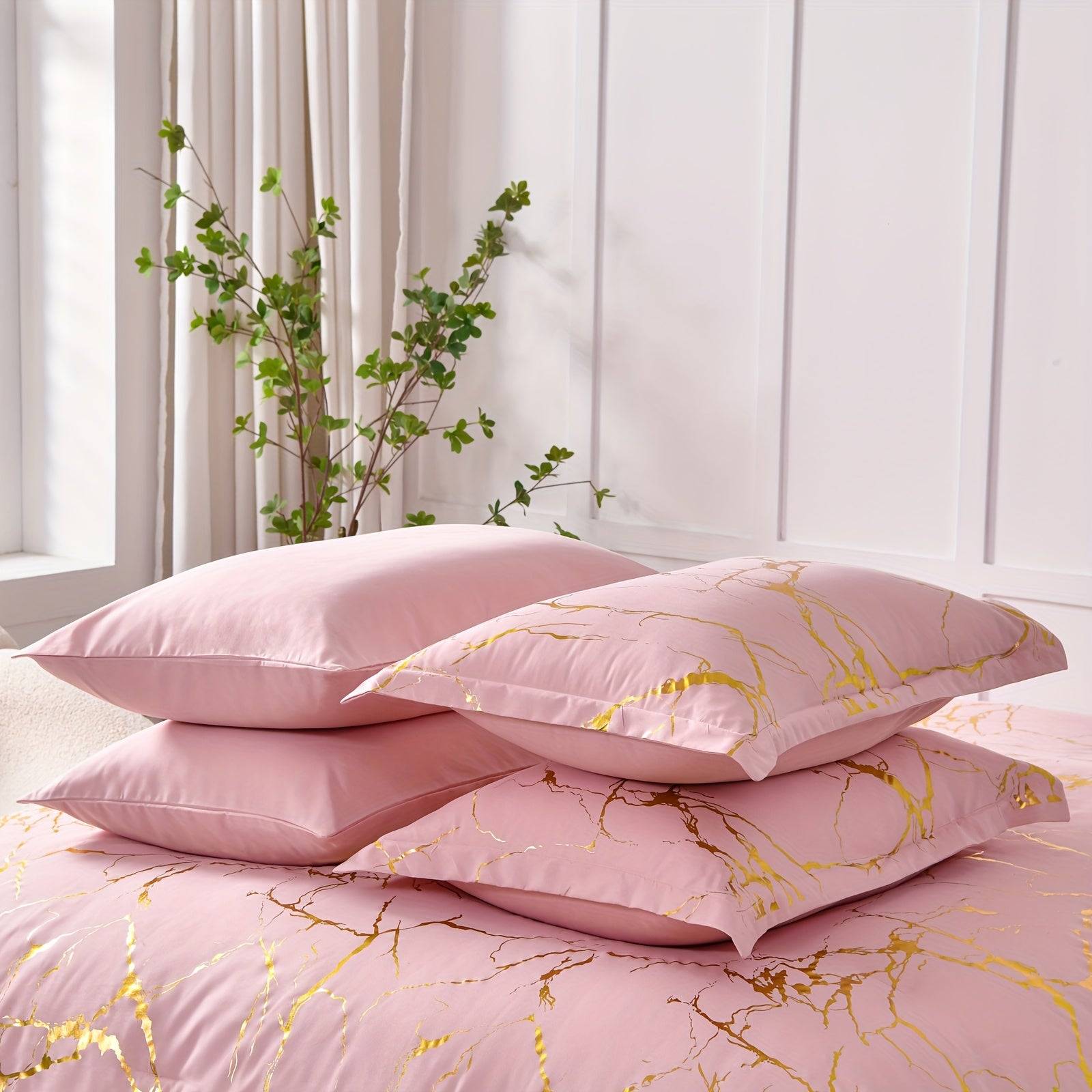 7-Piece Hot Stamping Comforter Set Queen, Soft Ultra-Fine Fiber Bedding with Sheets and Pillowcases, Lightweight All-Season Use