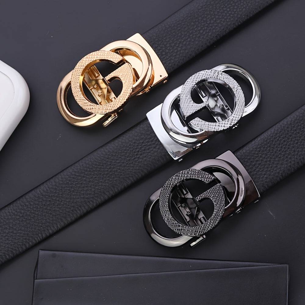 Men’s Genuine Leather Business Belt with Automatic Alloy Buckle, Durable & Stylish Design for Office, Formal Wear & Father’s Day Gift