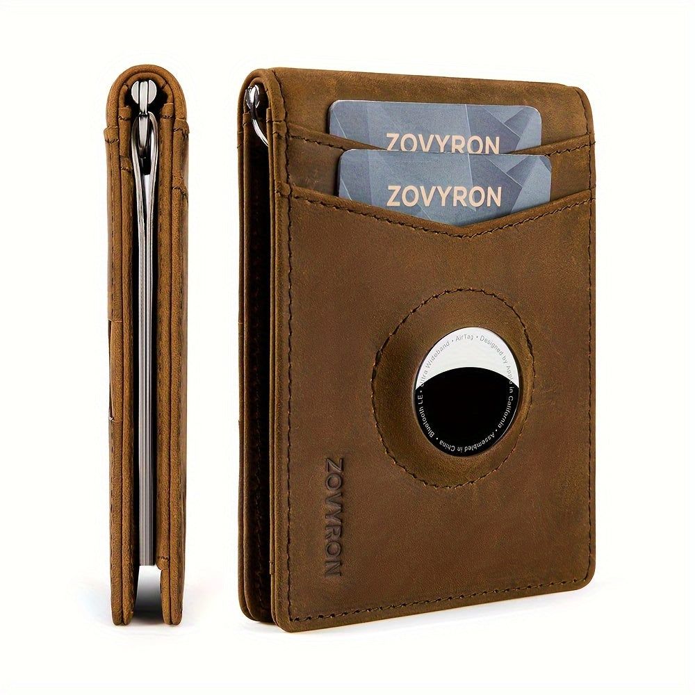Mens Leather Bifold Wallet with AirTag Slot
