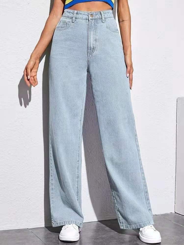 Womens Straight Leg Jeans with Mid Waist Casual Fit