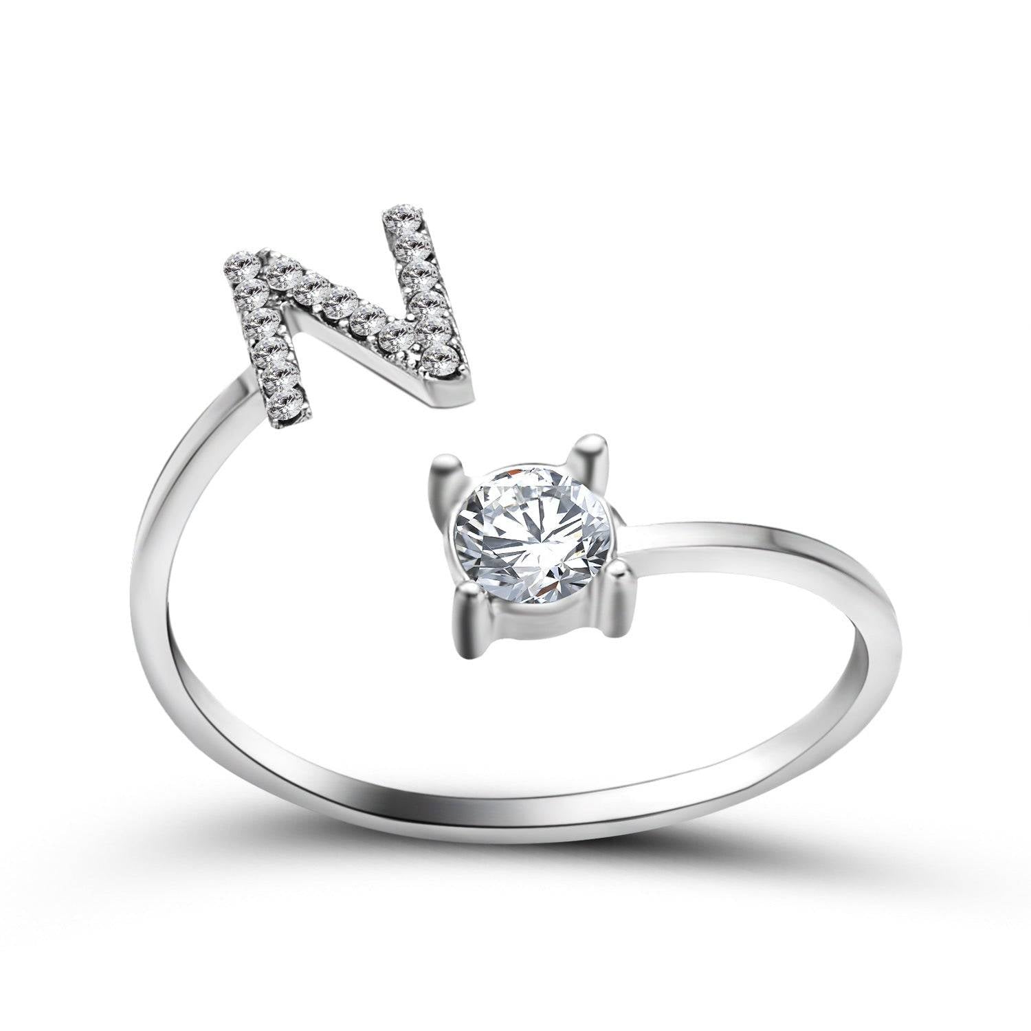 Adjustable Letter Ring with Zircon 26 Initial Design Women