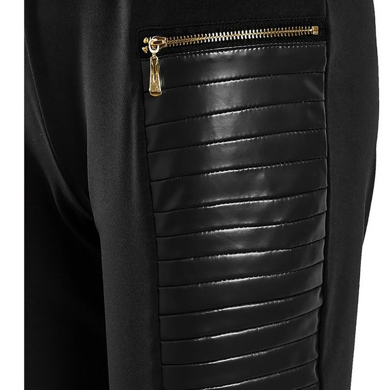 Plus Size High Waist Pants with Faux Leather Panels