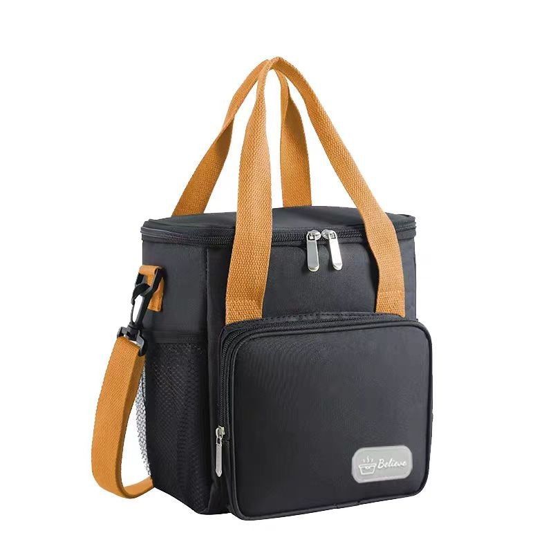 Black Insulated Lunch Bag with Double Layer Design