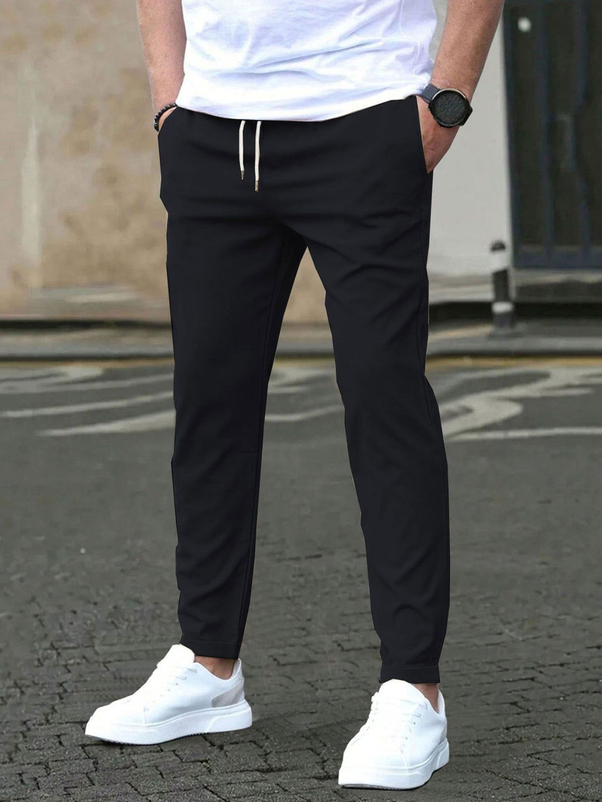 Mens Straight Leg Cropped Pants with Slim Fit Design