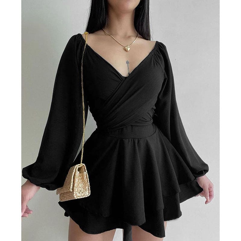 Fashion Style Temperament Leisure Long Sleeve A Swing Daily Style Slimming Dress - PMMNAPOLES