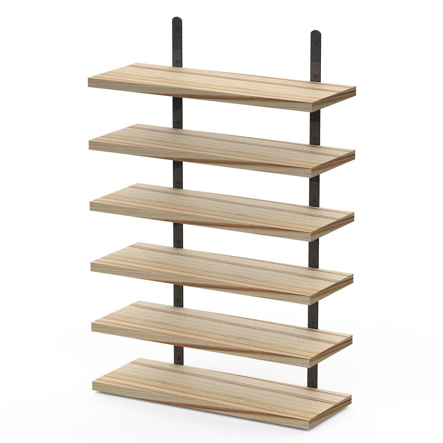 6 Set Wood Floating Shelves with Metal Wall Brackets