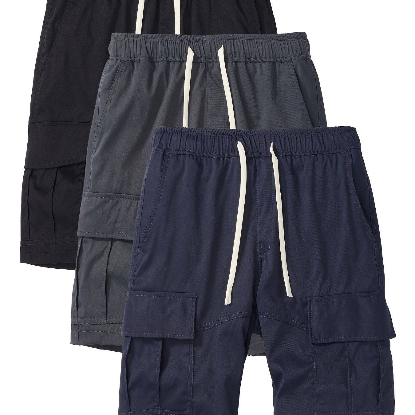 3-Pack Men’s Cargo Shorts with Adjustable Drawstring Waist & Multi Pockets, Loose Fit for Hiking & Casual Summer Wear