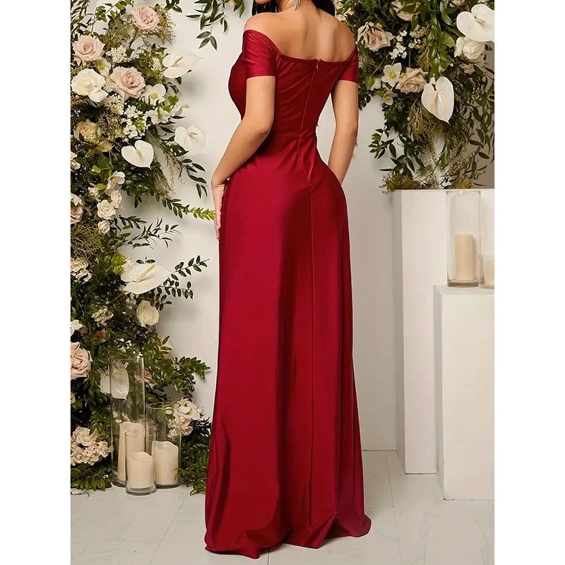 Womens Off Shoulder Bodycon Dress With High Slit