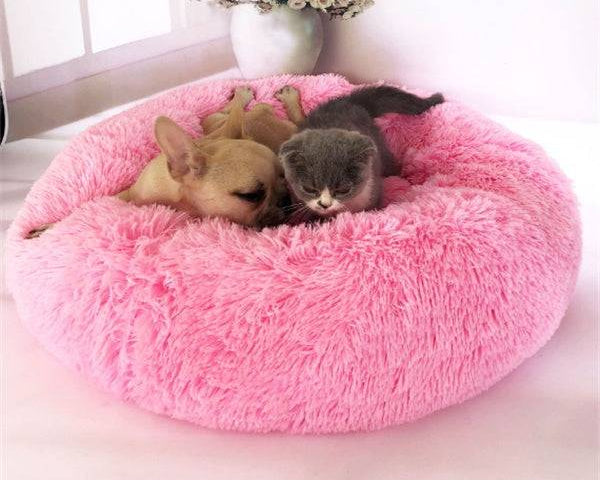 Round Donut Dog Bed Plush Washable with Anti Slip Base